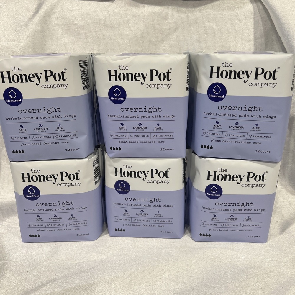 Lot 72 - 6 Packs Of‎ 12 Honey Pot Company Overnight Pads Cotton Natural LAVENDER